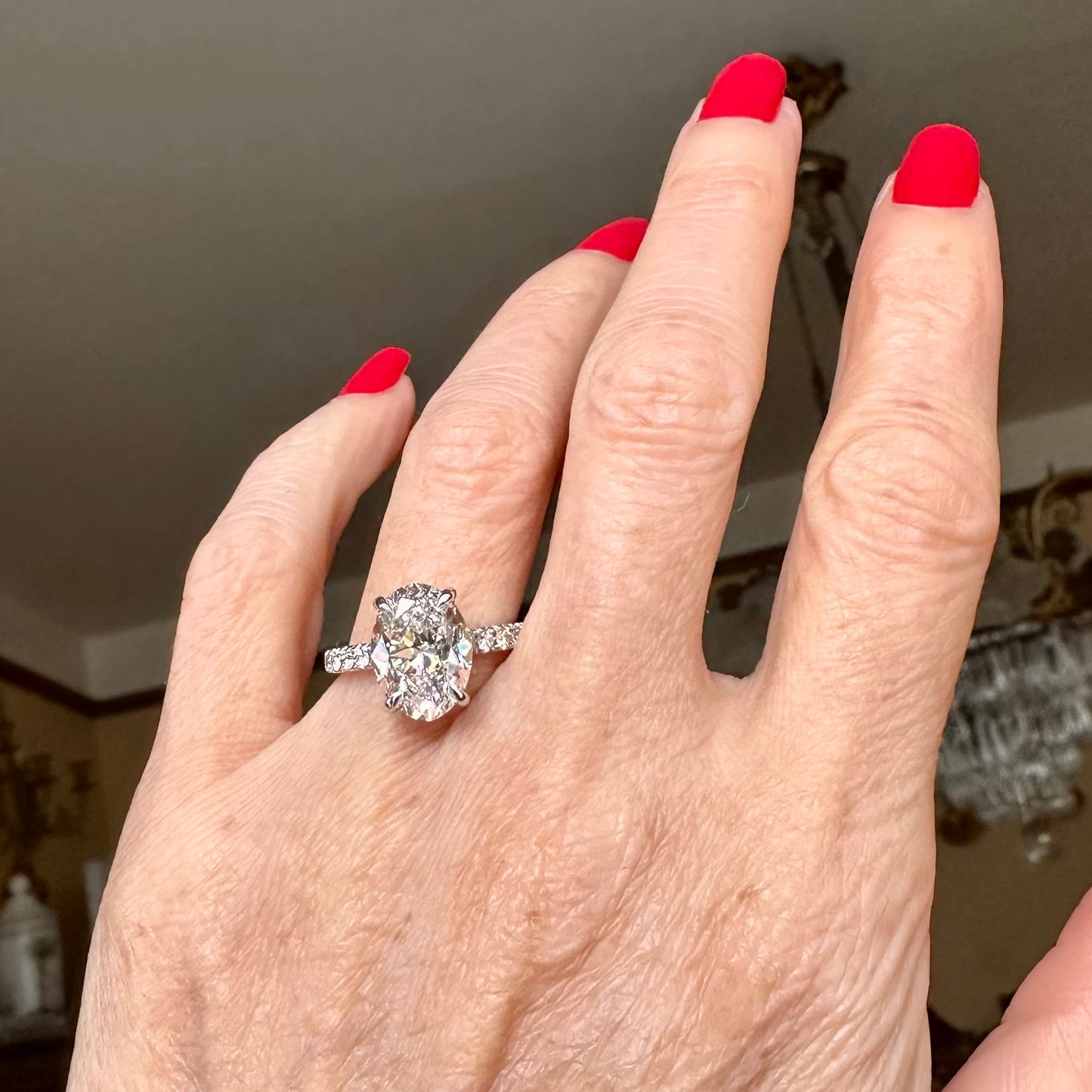 GIA Oval Cut I SI1 4.03 Ct. Natural Pave Diamond Ring 14k White Gold