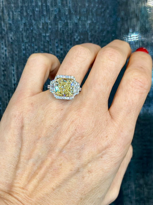 Fancy Yellow Radiant Cut Diamond Ring White Gold