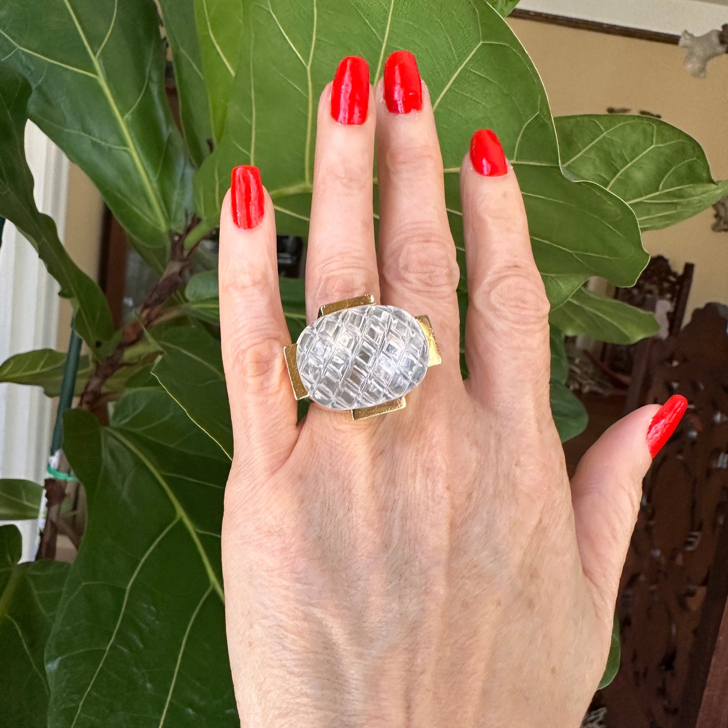 David Webb Crystal Pool Cocktail Ring 18k Yellow Gold