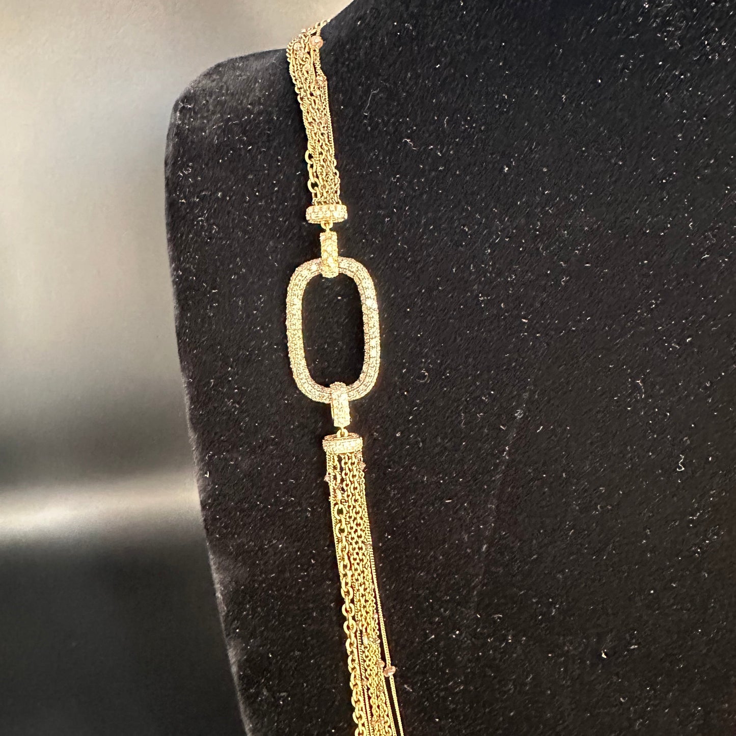 Multi Strand Diamond Necklace 18k Yellow Gold Length 34", Layering Style Necklace