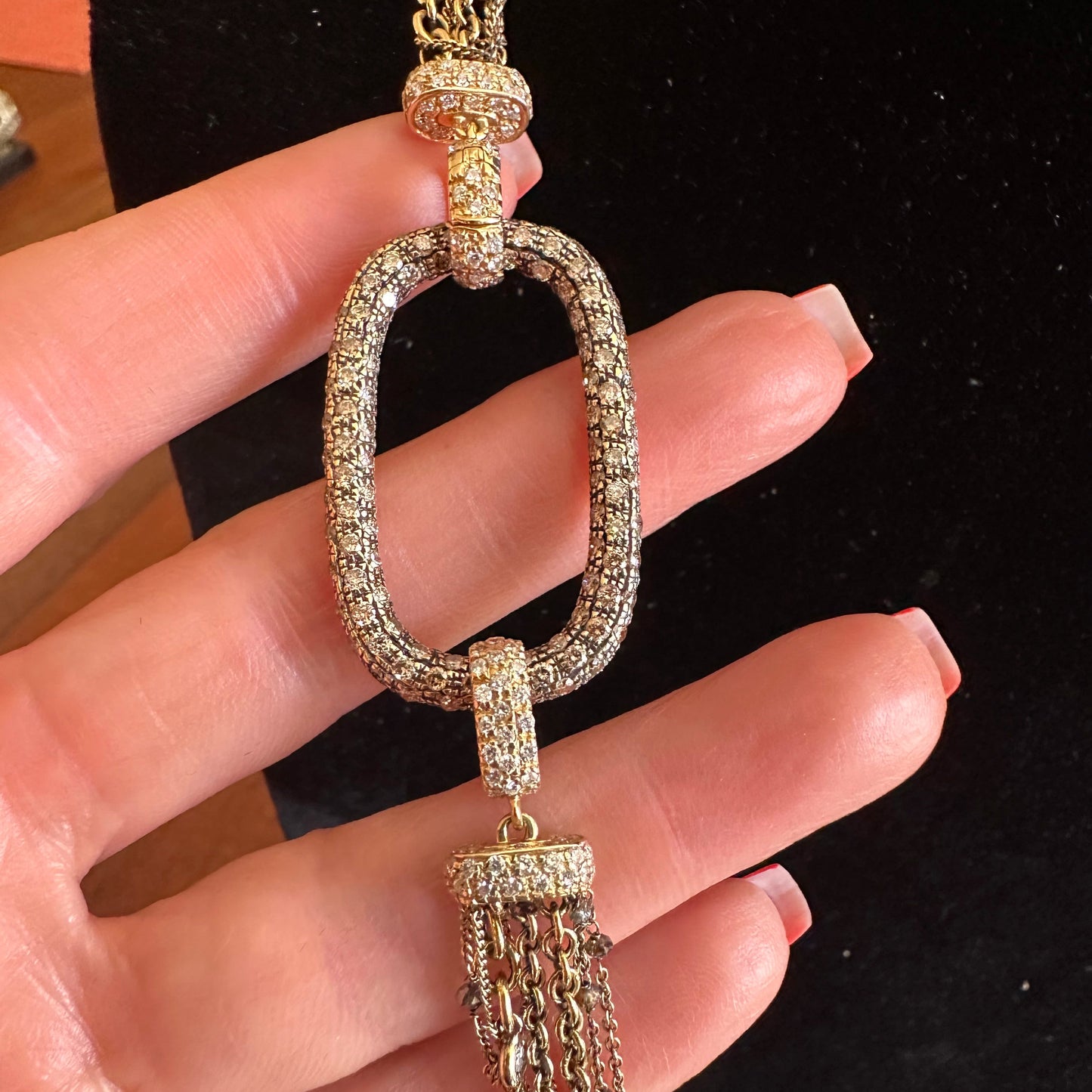Multi Strand Diamond Necklace 18k Yellow Gold Length 34", Layering Style Necklace