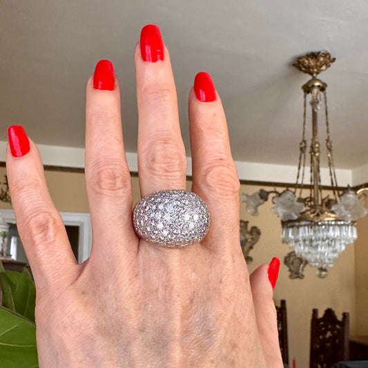 80's Diamond Dome Rings, Cocktail Diamond Ring 14k, Statement Diamond Ring