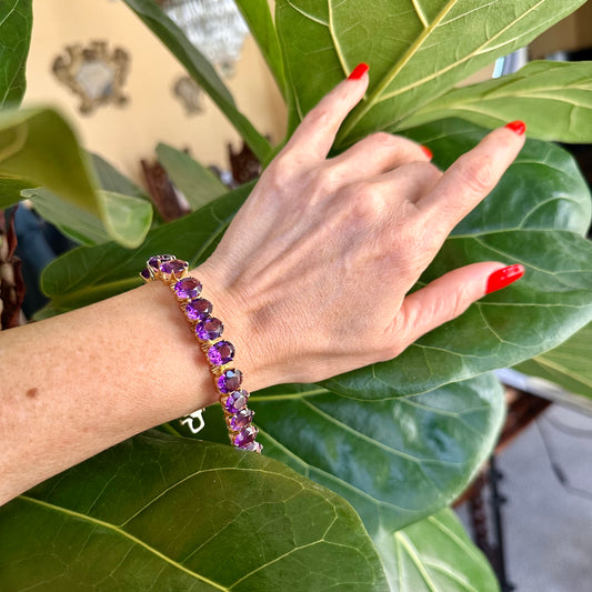 Vintage Oval Cut Amethyst Tennis Bracelet 14k Yellow Gold