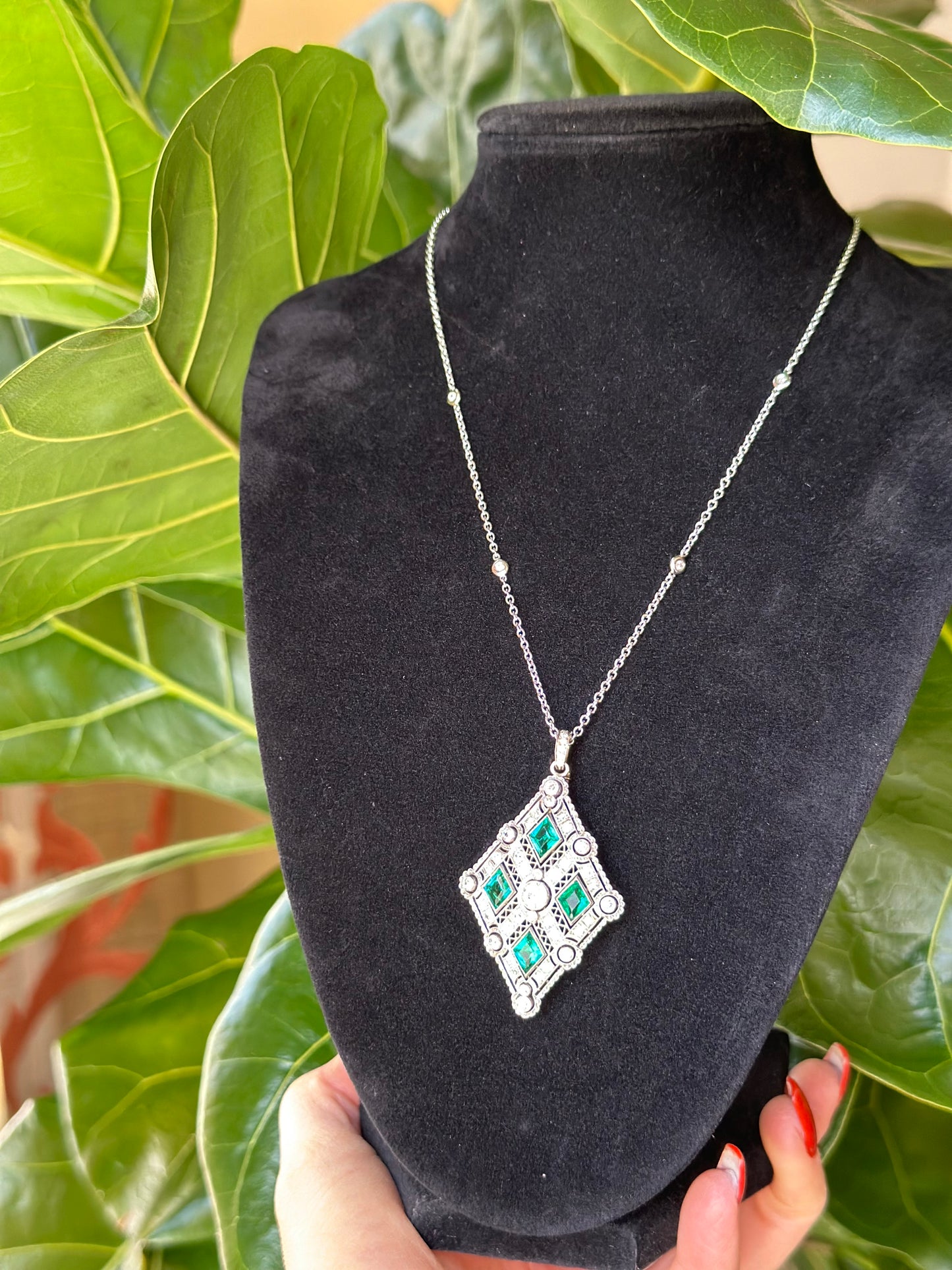 Old European Cut Diamonds & High Quality Emeralds Pendent / Pin & Necklace