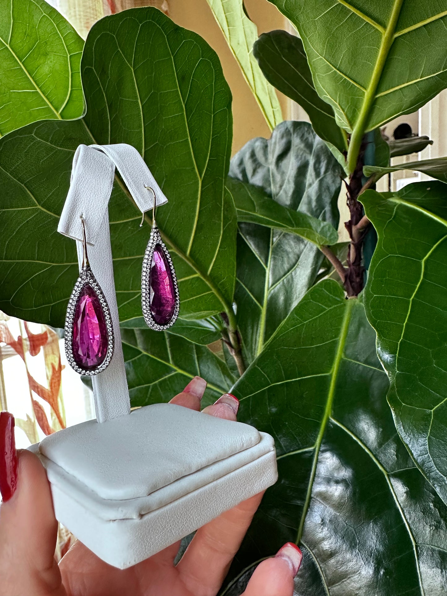 Rubellites Pear Shape with Diamonds Earrings