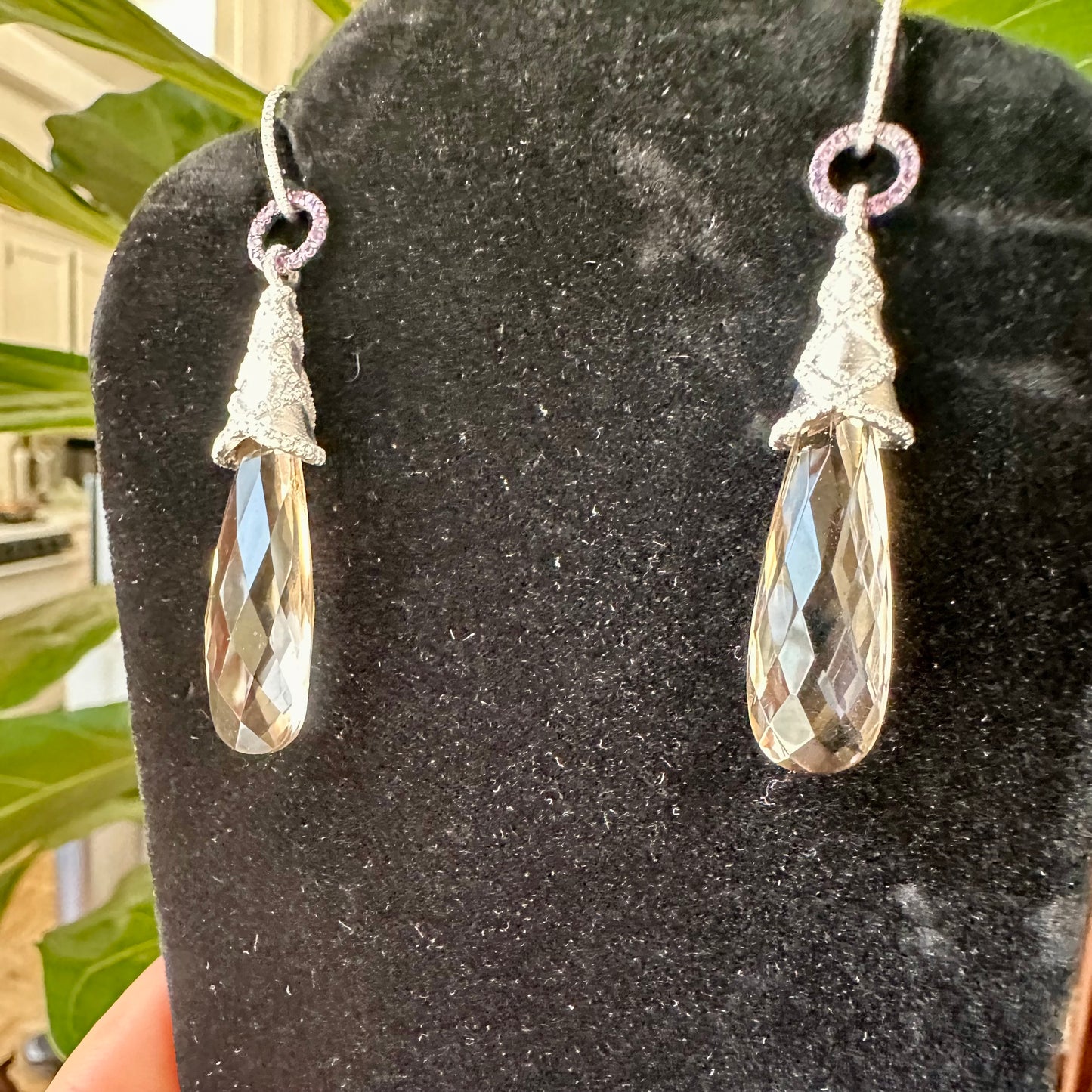 Smokey Topaz & Diamond Drop/Dangle Cocktail Earrings 18k White Gold