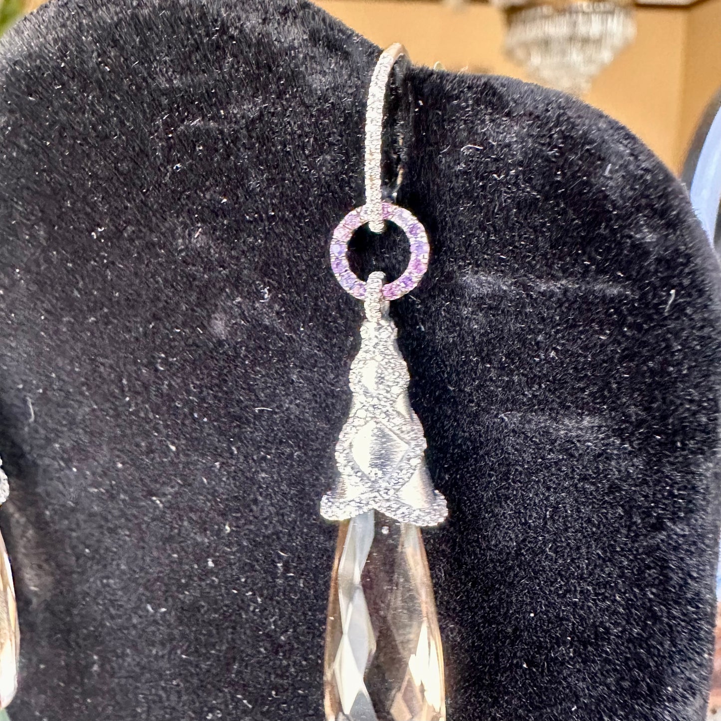 Smokey Topaz & Diamond Drop/Dangle Cocktail Earrings 18k White Gold