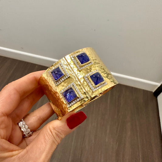Tanzanite, Diamond & 18k Yellow Gold Cuff, Bangle, Bracelet
