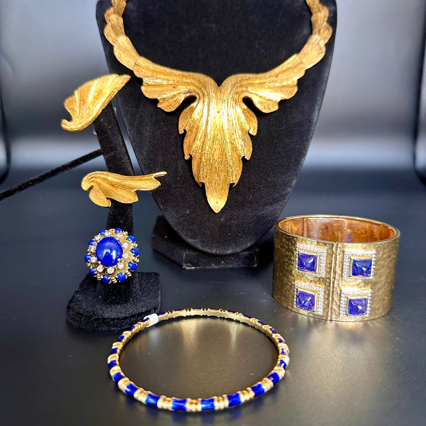 Tanzanite, Diamond & 18k Yellow Gold Cuff, Bangle, Bracelet