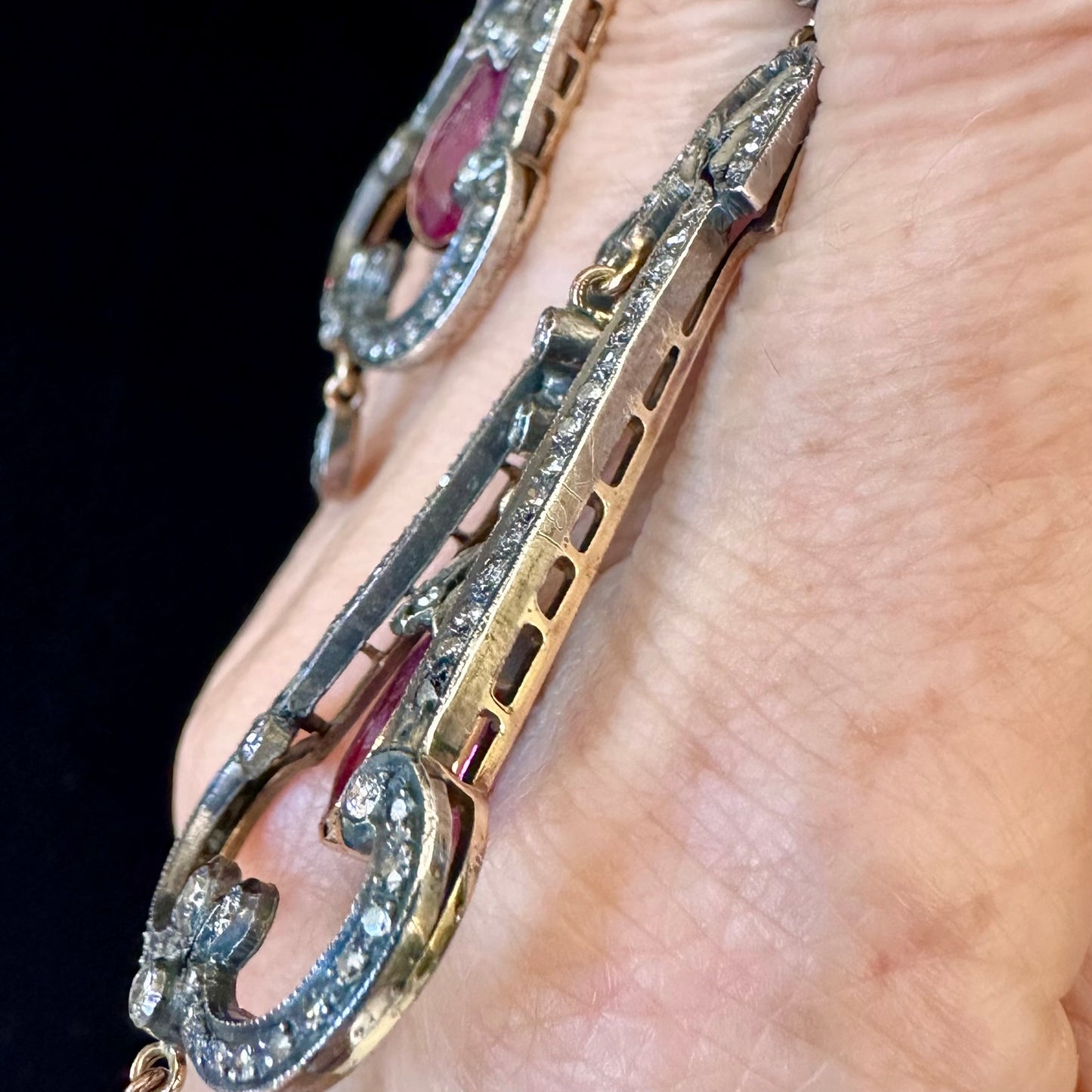 Rare Edwardian Diamond and Tourmaline Earrings Platinum 18k