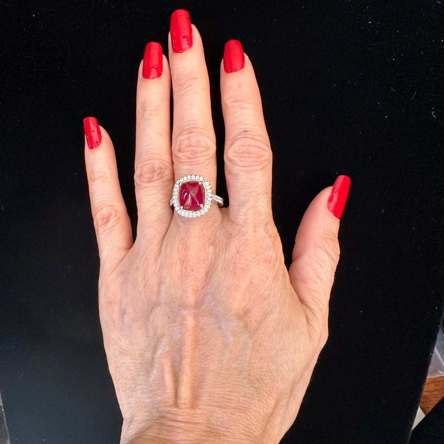 GIA No Heat Sugarloaf Double Cabochon Ruby 6.96 Carats Ring 14k