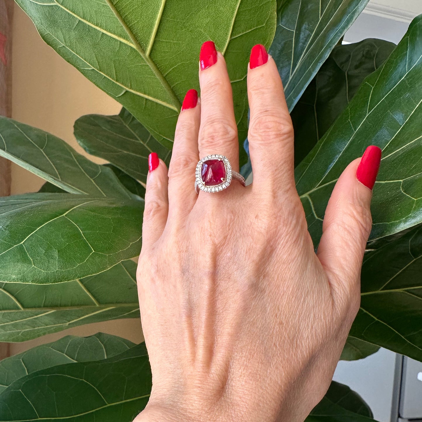 GIA No Heat Sugarloaf Double Cabochon Ruby 6.96 Carats Ring 14k