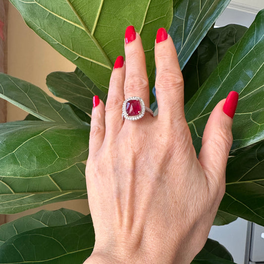 GIA No Heat Sugarloaf Double Cabochon Ruby 6.96 Carats Ring 14k