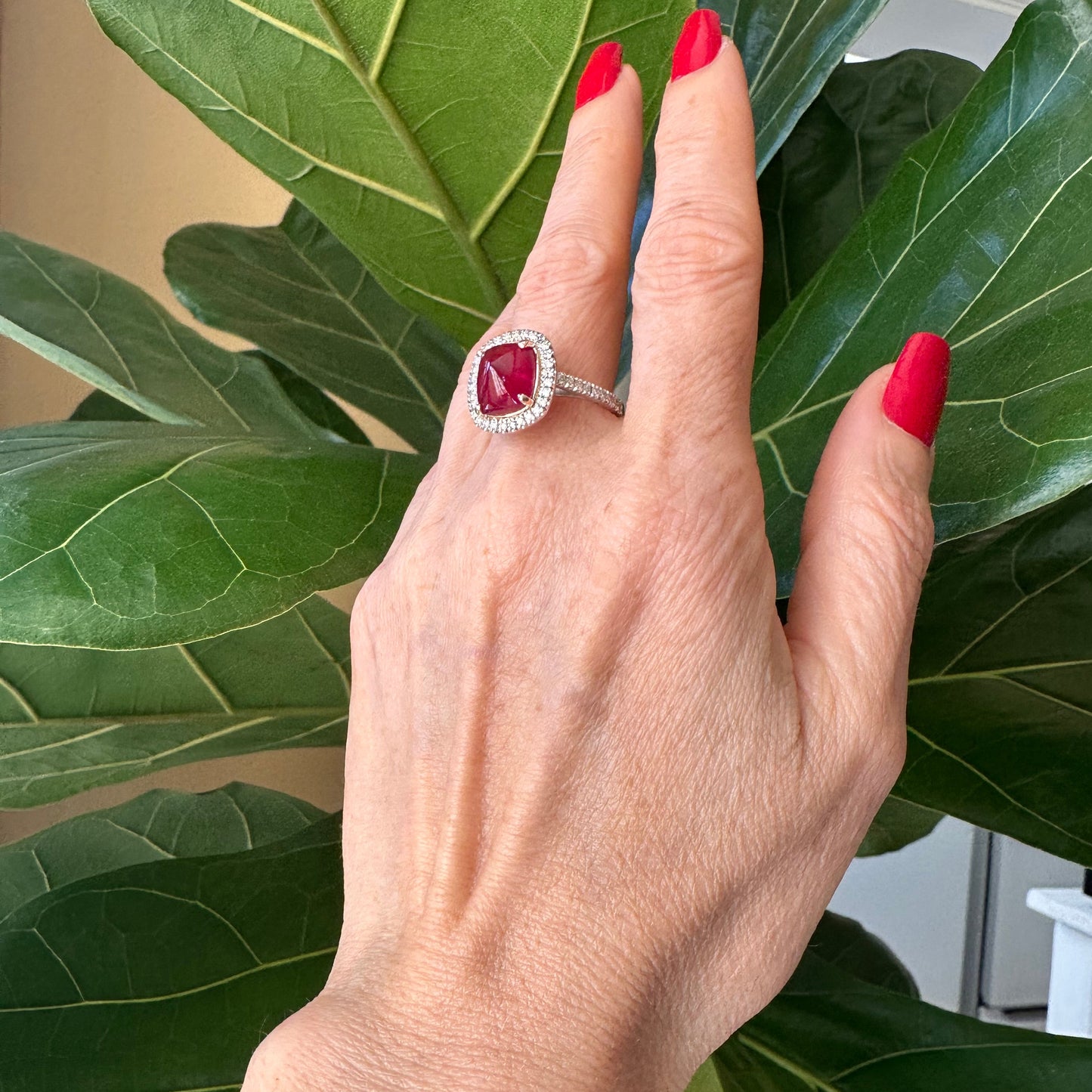GIA No Heat Sugarloaf Double Cabochon Ruby 6.96 Carats Ring 14k