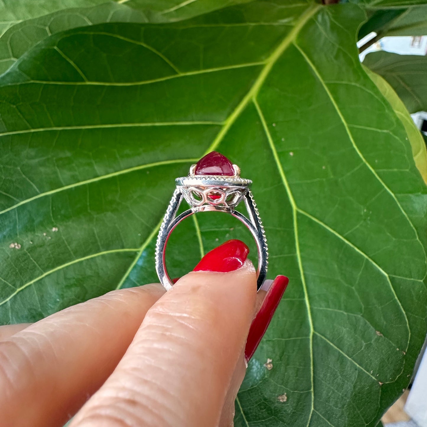 GIA No Heat Sugarloaf Double Cabochon Ruby 6.96 Carats Ring 14k