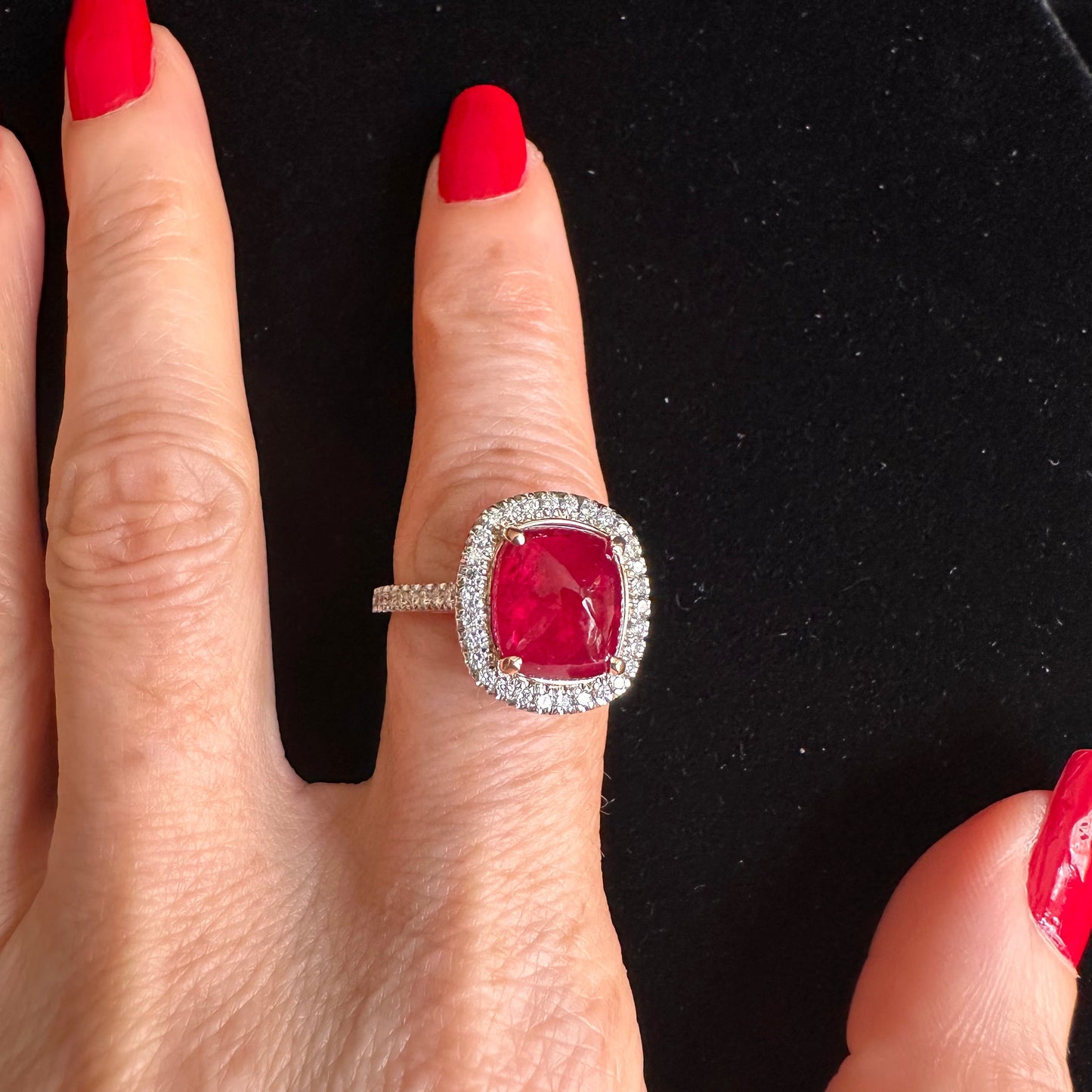 GIA No Heat Sugarloaf Double Cabochon Ruby 6.96 Carats Ring 14k