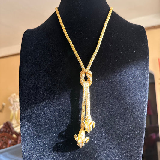 Solid 18k Yellow Gold Woven Necklace with Diamond Ram Heads