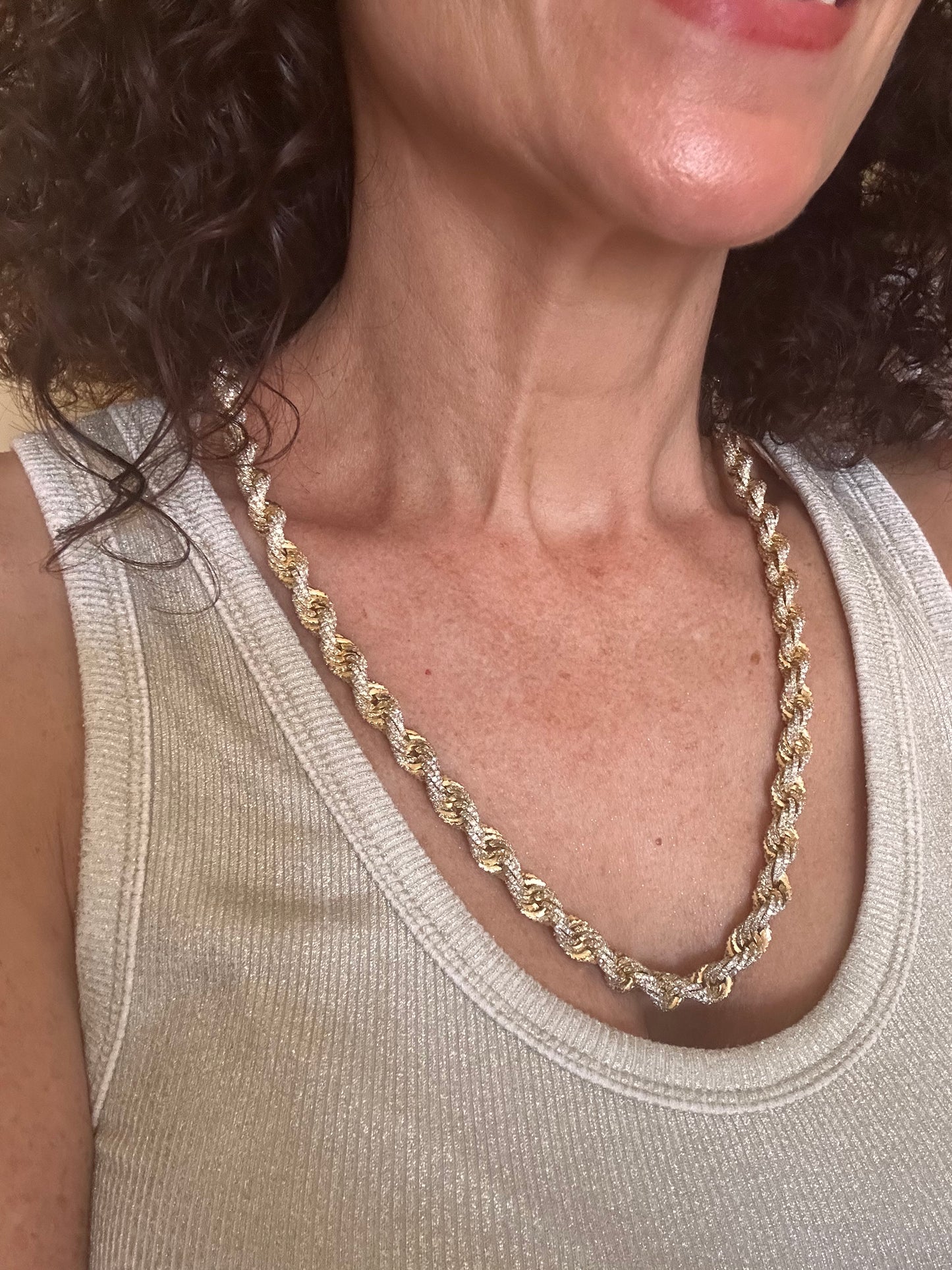 Iced Out Diamond Rope Link 14k Yellow Gold Chain