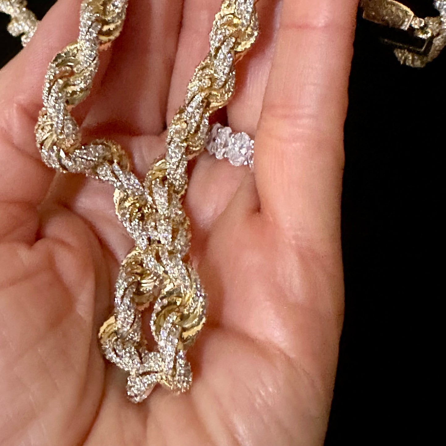 Iced Out Diamond Rope Link 14k Yellow Gold Chain