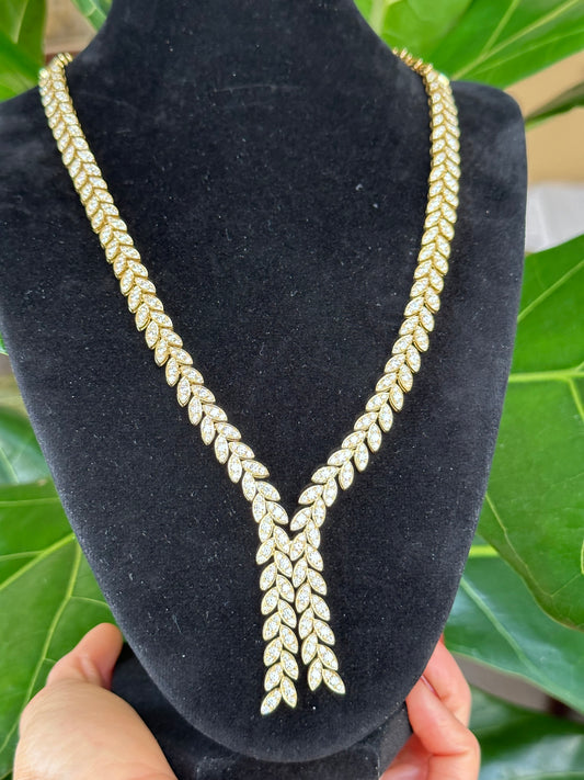 Diamond Yellow Gold Necklace Leaf Design