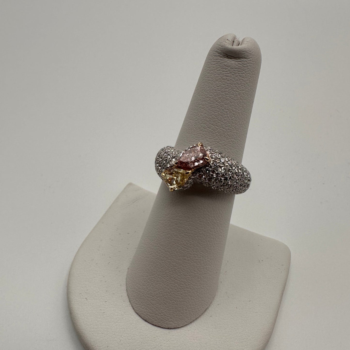 Bypass Fancy Color Diamonds Pear Shape With White Diamonds 18k Ring
