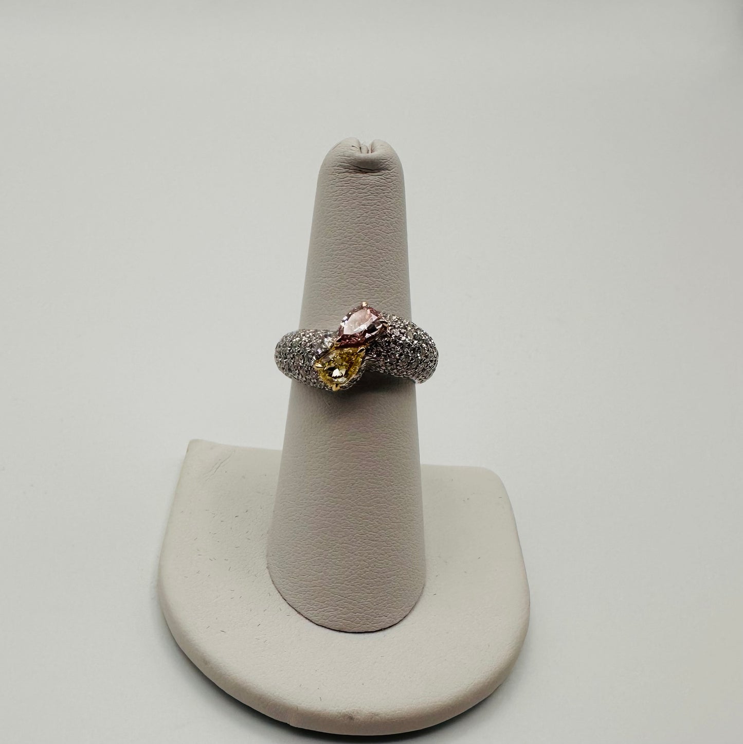 Bypass Fancy Color Diamonds Pear Shape With White Diamonds 18k Ring