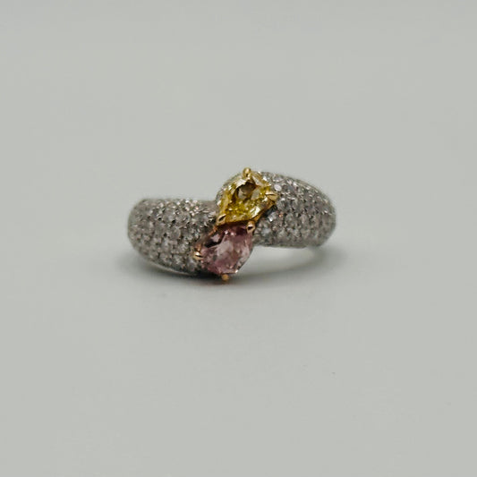 Bypass Fancy Color Diamonds Pear Shape With White Diamonds 18k Ring