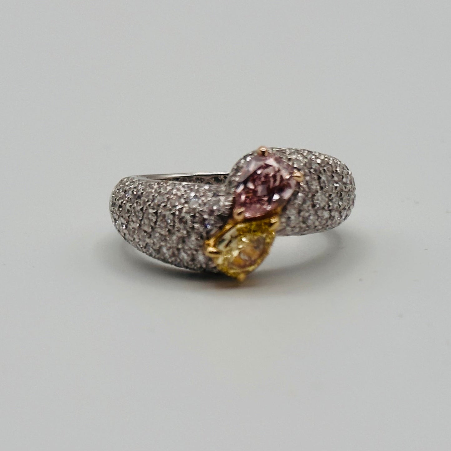 Bypass Fancy Color Diamonds Pear Shape With White Diamonds 18k Ring