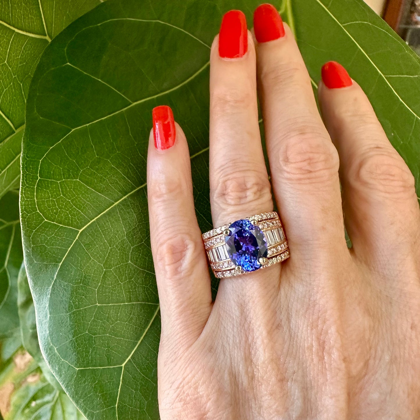 Tanzanite Diamond 18k  Rose Gold Ring, Cocktail Ring, December Birthstone