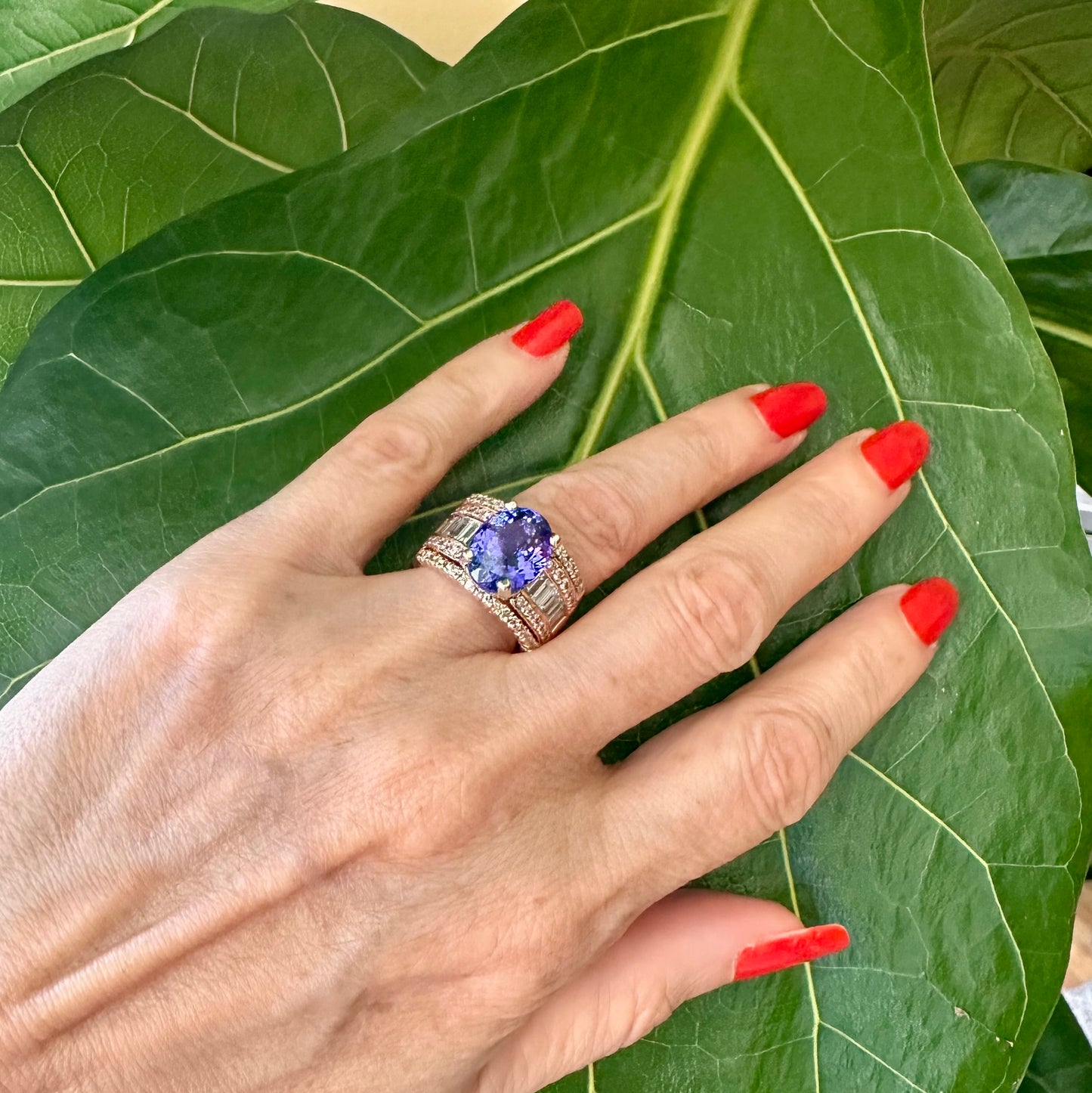 Tanzanite Diamond 18k  Rose Gold Ring, Cocktail Ring, December Birthstone