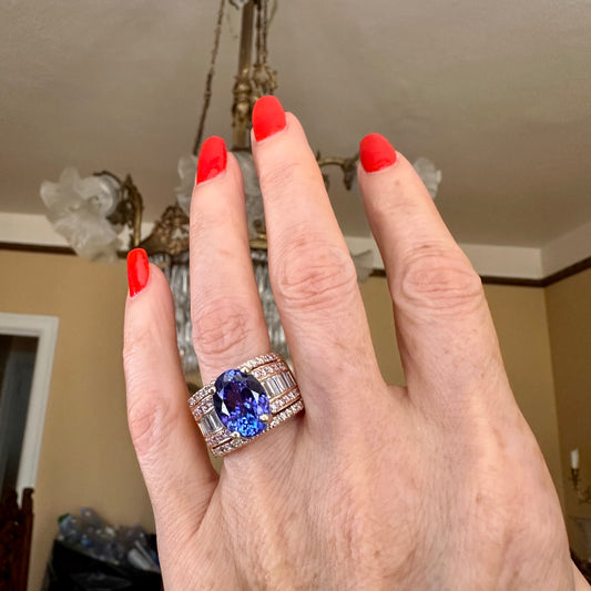 Tanzanite Diamond 18k  Rose Gold Ring, Cocktail Ring, December Birthstone