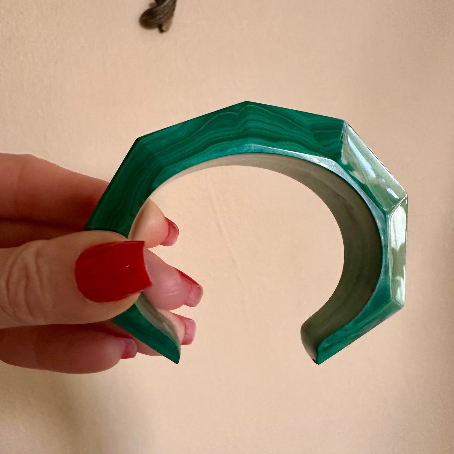 Malachite and Diamond Bangle, Carved Malachite Bracelet, Natural Malachite 18k Yellow Gold Cuff