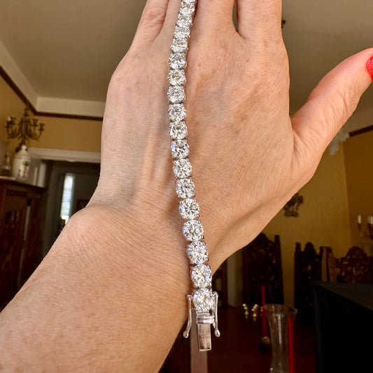 One Carat Each Round Diamond Tennis Bracelet, April Birthstone, Natural Diamond Bracelet 14k