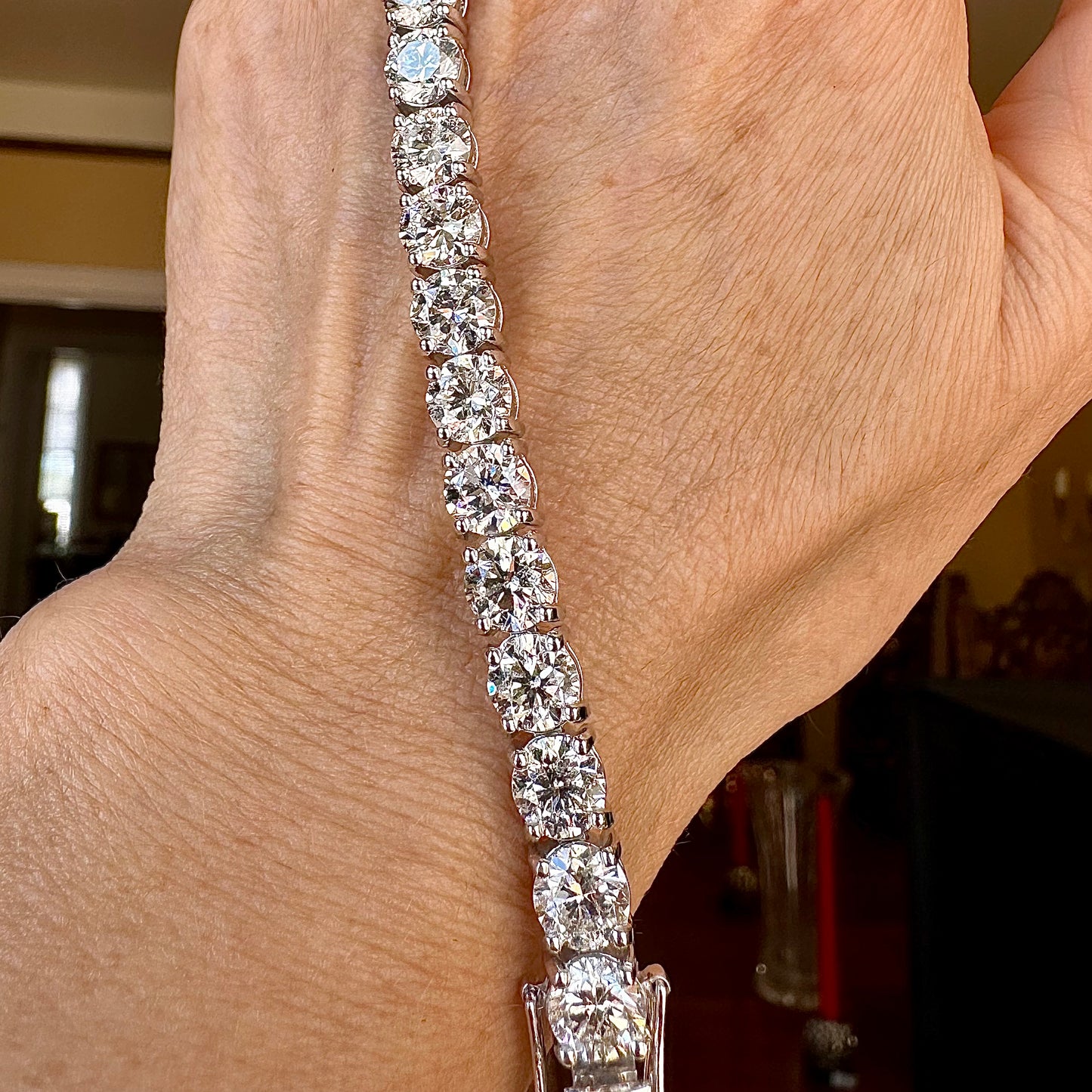 One Carat Each Round Diamond Tennis Bracelet, April Birthstone, Natural Diamond Bracelet 14k