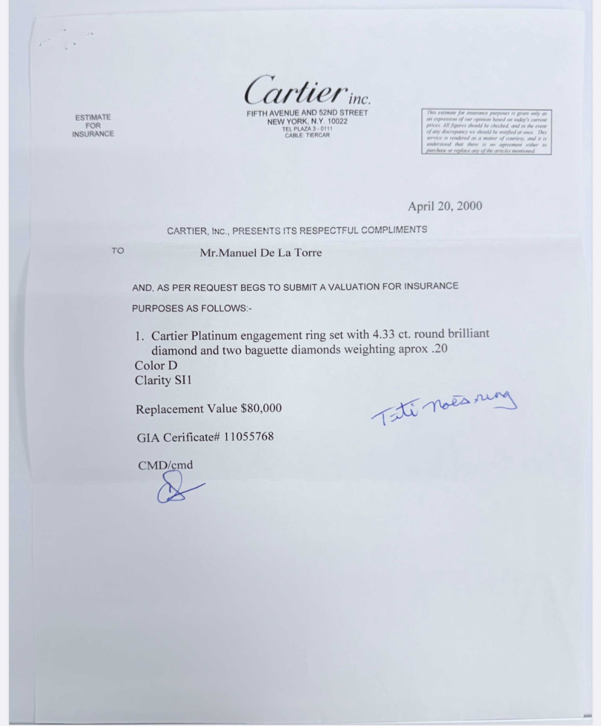 Cartier Engagement Ring 4.33 Carat D Si1 Platinum, Anniversary Ring, Classic Diamond Ring