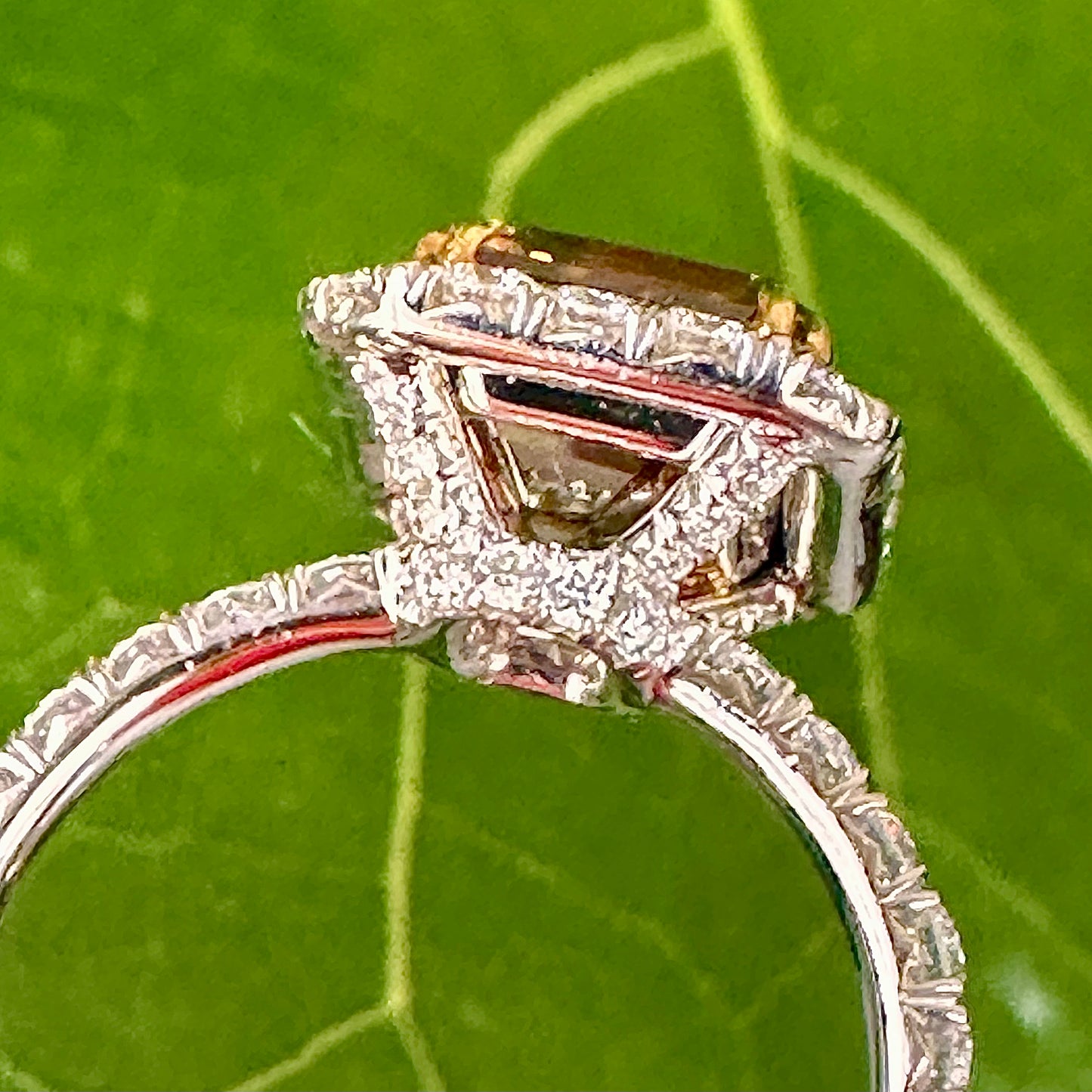 Fancy Dark Yellow Brown Emerald Cut Diamond Ring, Engagement Ring 18k