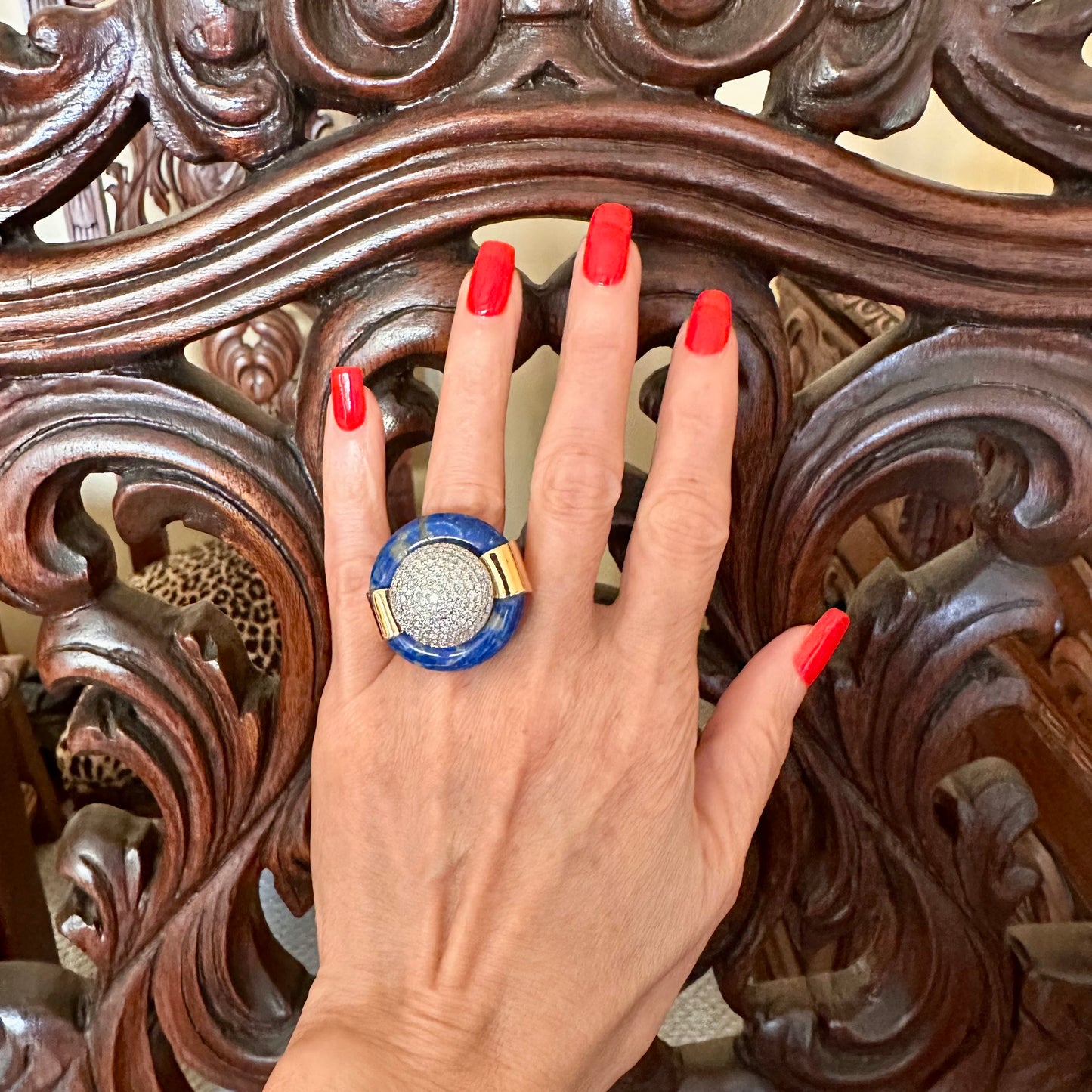 Lapis & Diamond Dome Design Ring 18k 