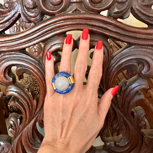 Lapis & Diamond Dome Design Ring 18k 