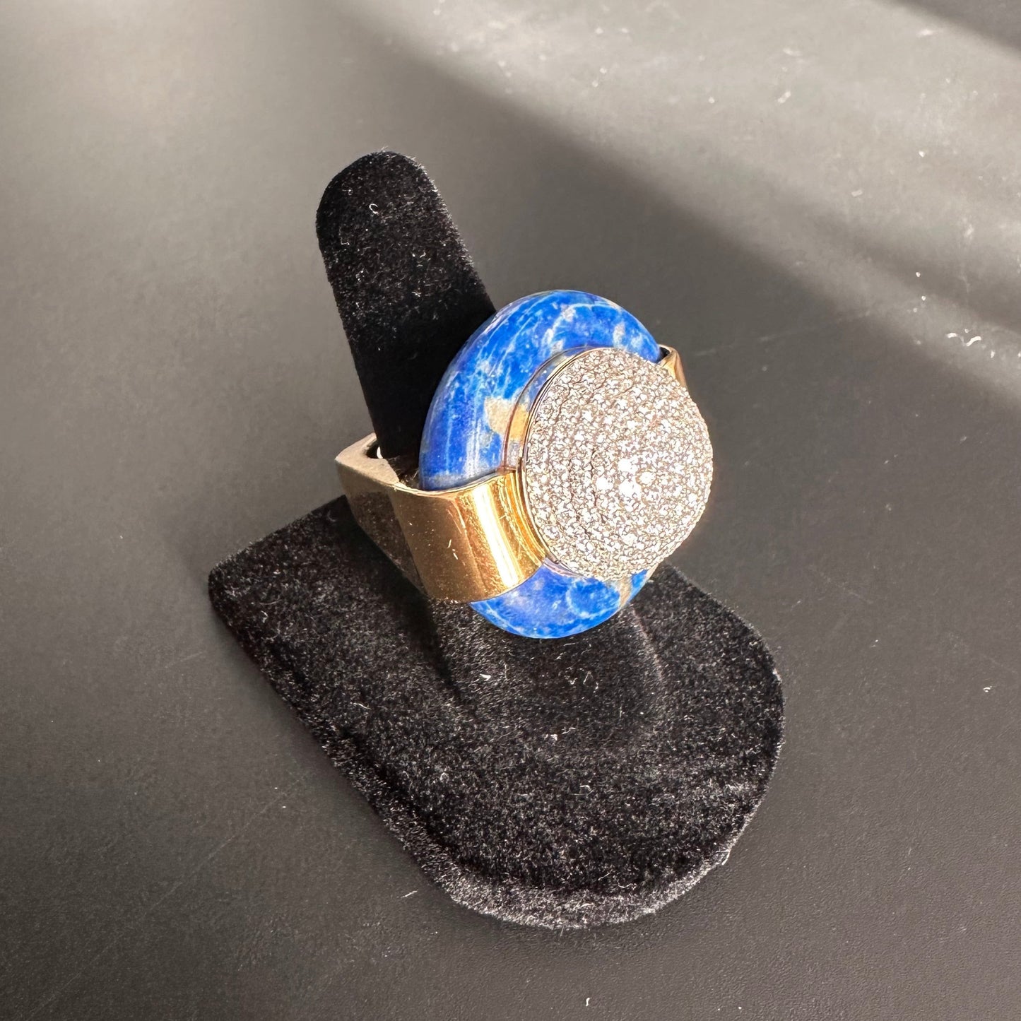Lapis Lazuli & Diamond Pavé Dome Cocktail Ring – 18k Yellow & White Gold
