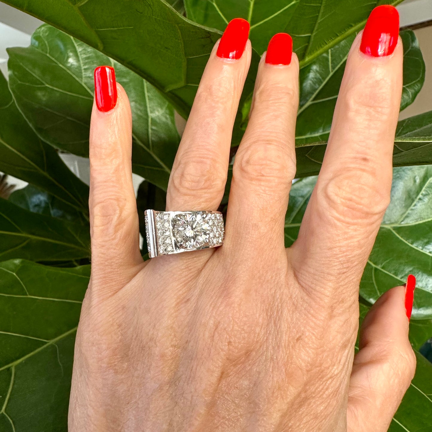 Cocktail Diamond Platinum Ring, Engagement Anniversary Statement Ring