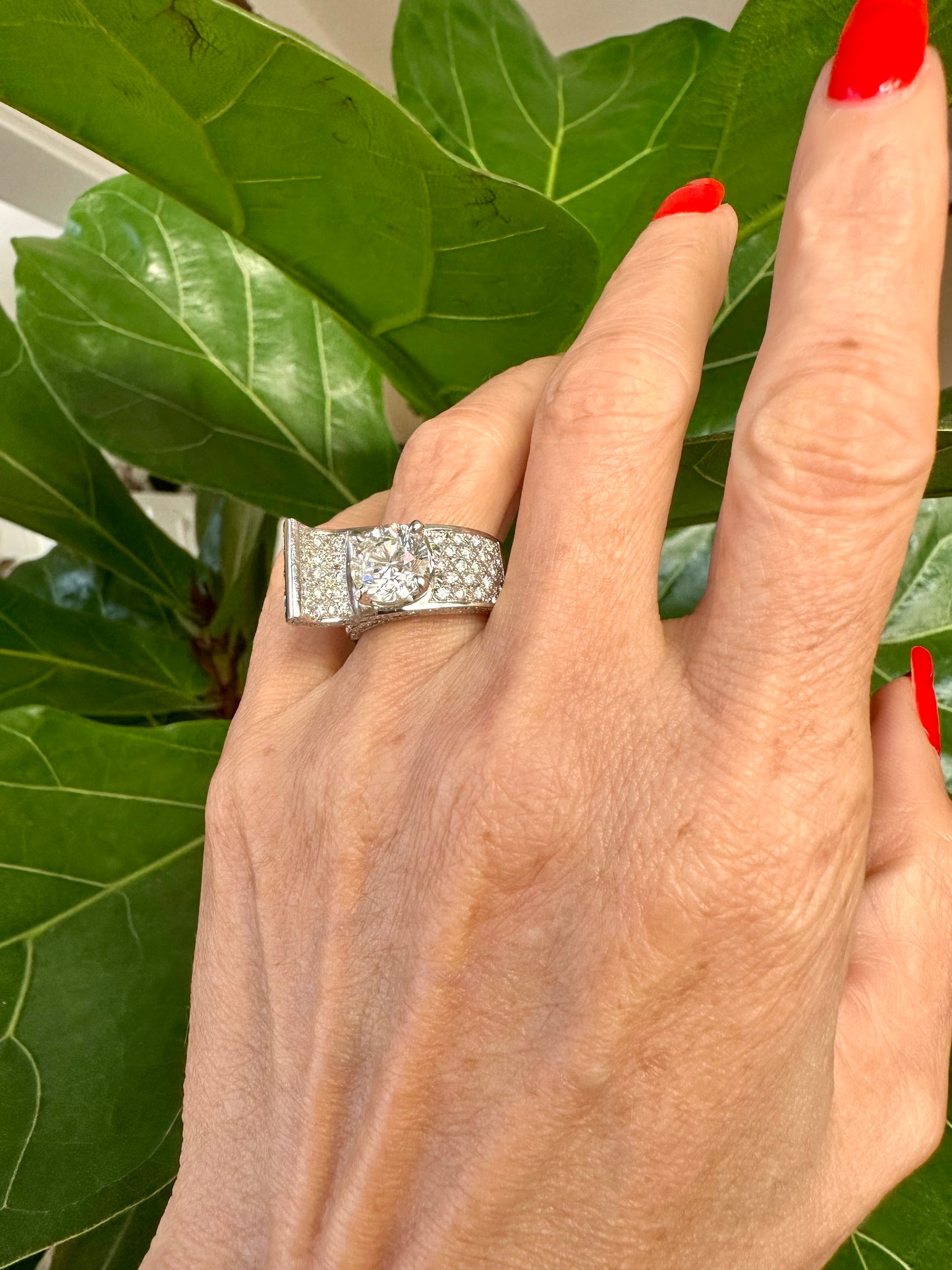 Cocktail Diamond Platinum Ring, Engagement Anniversary Statement Ring