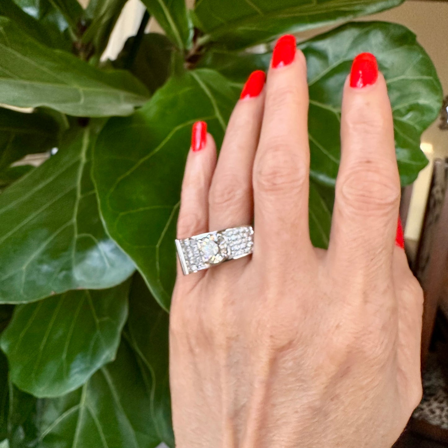 Cocktail Diamond Platinum Ring, Engagement Anniversary Statement Ring