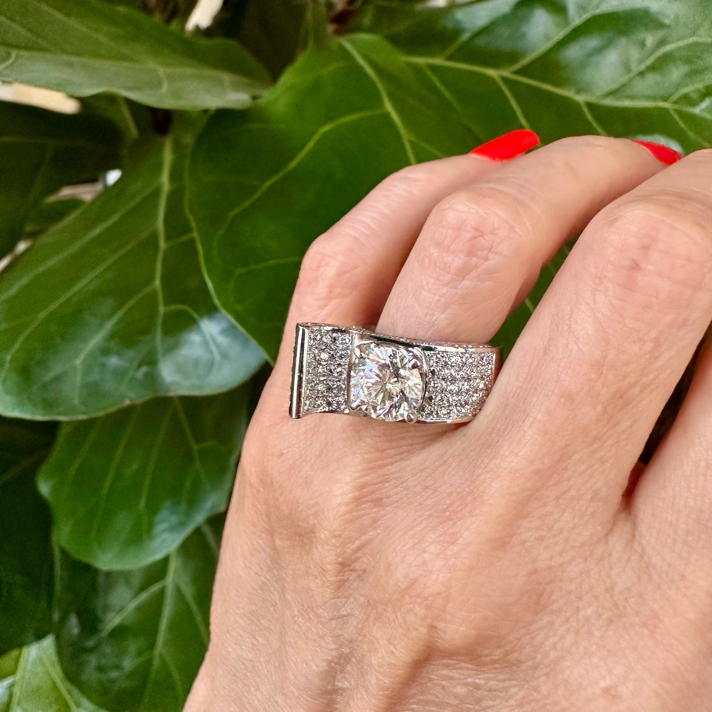 Cocktail Diamond Platinum Ring, Engagement Anniversary Statement Ring