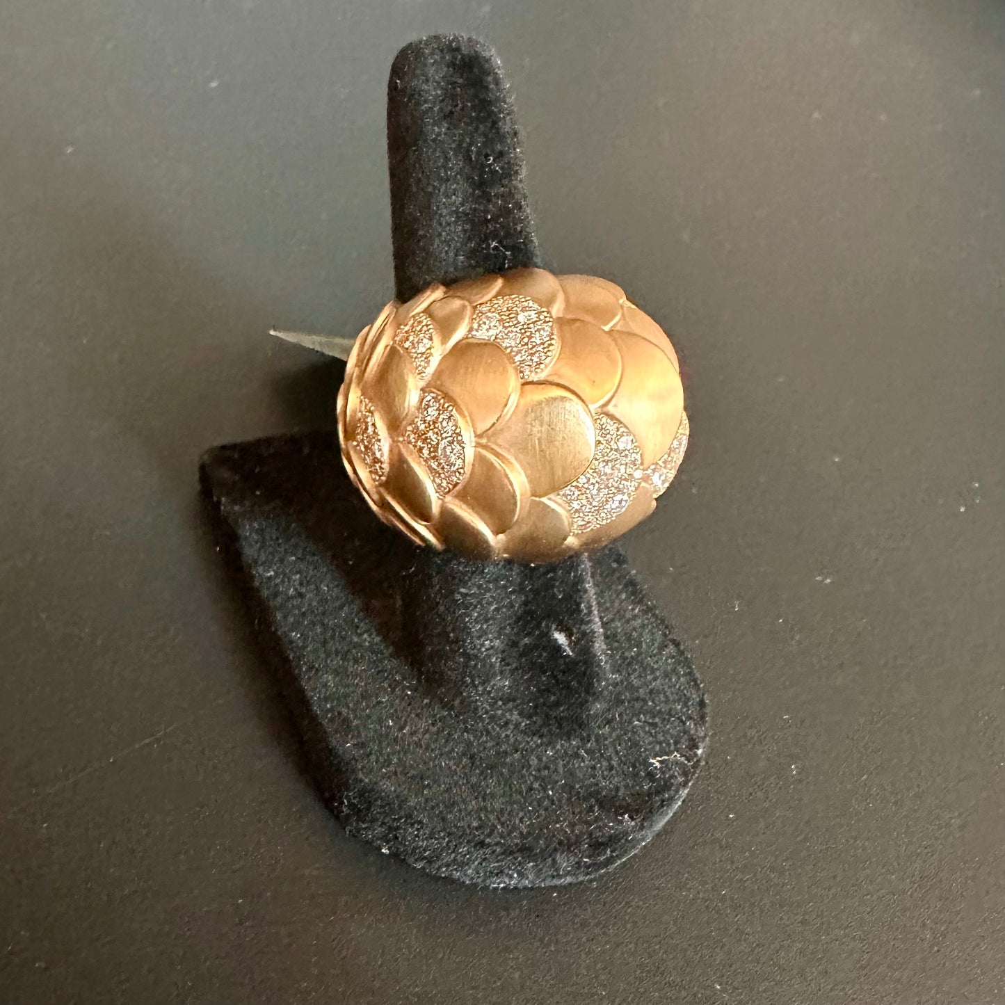 Pomellato Estate Dome Diamond 18k Rose Gold Ring, Fish Scale Diamond Ring, Statement Ring