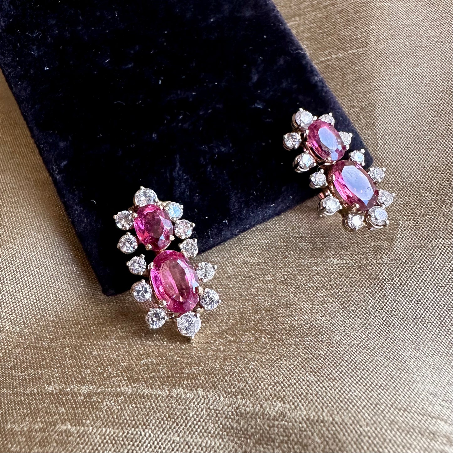 Vintage Tourmaline Diamond Earrings 14k Yellow and White Gold