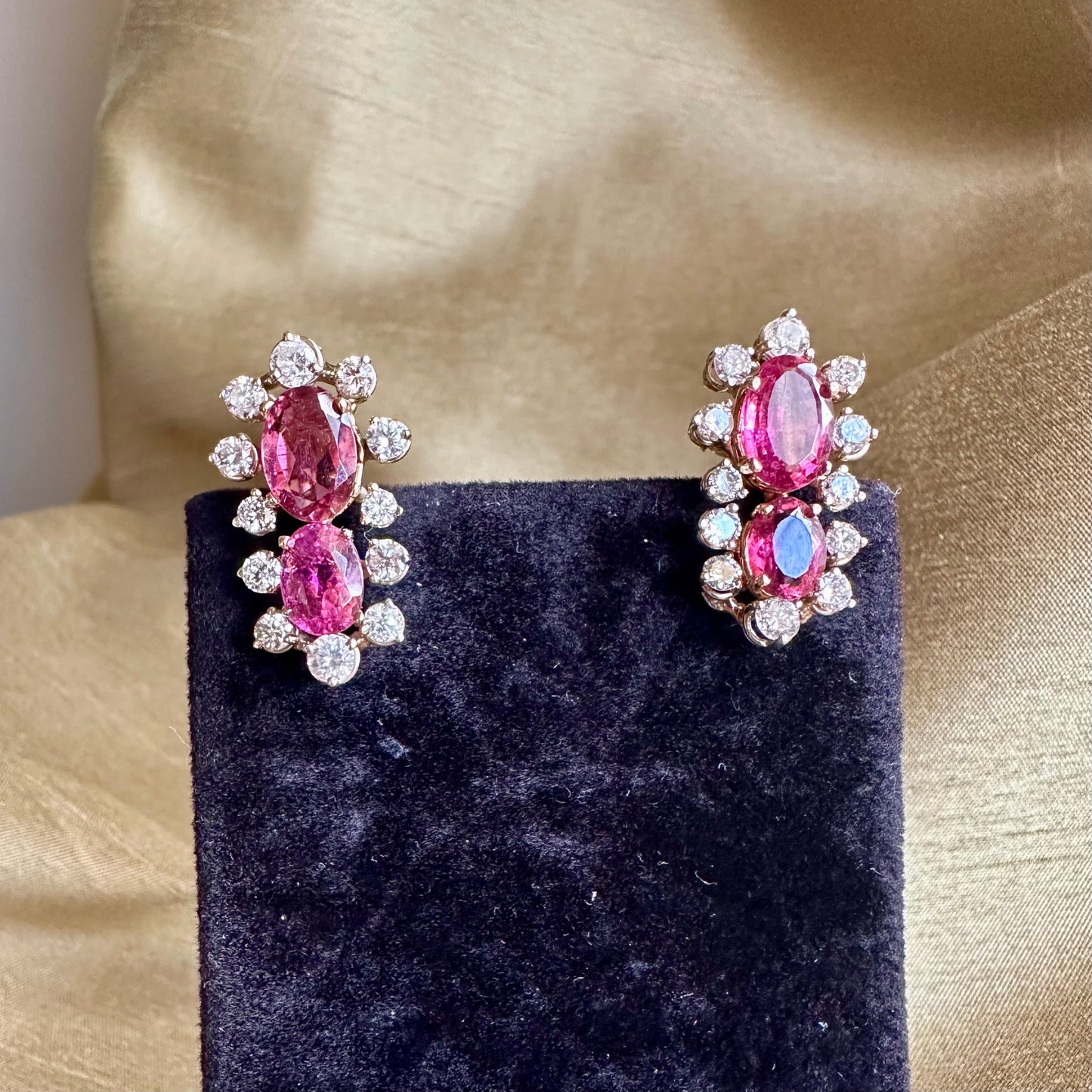 Vintage Tourmaline Diamond Earrings 14k Yellow and White Gold