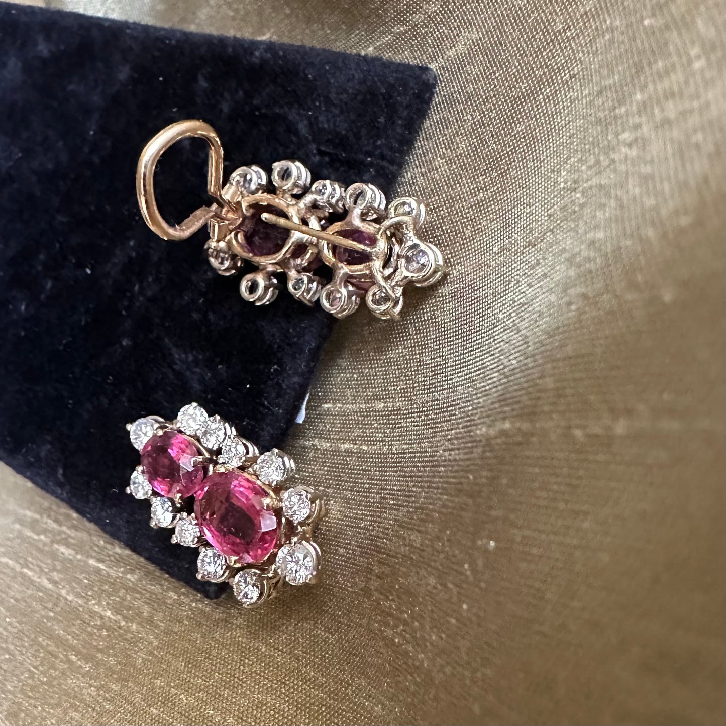 Vintage Tourmaline Diamond Earrings 14k Yellow and White Gold