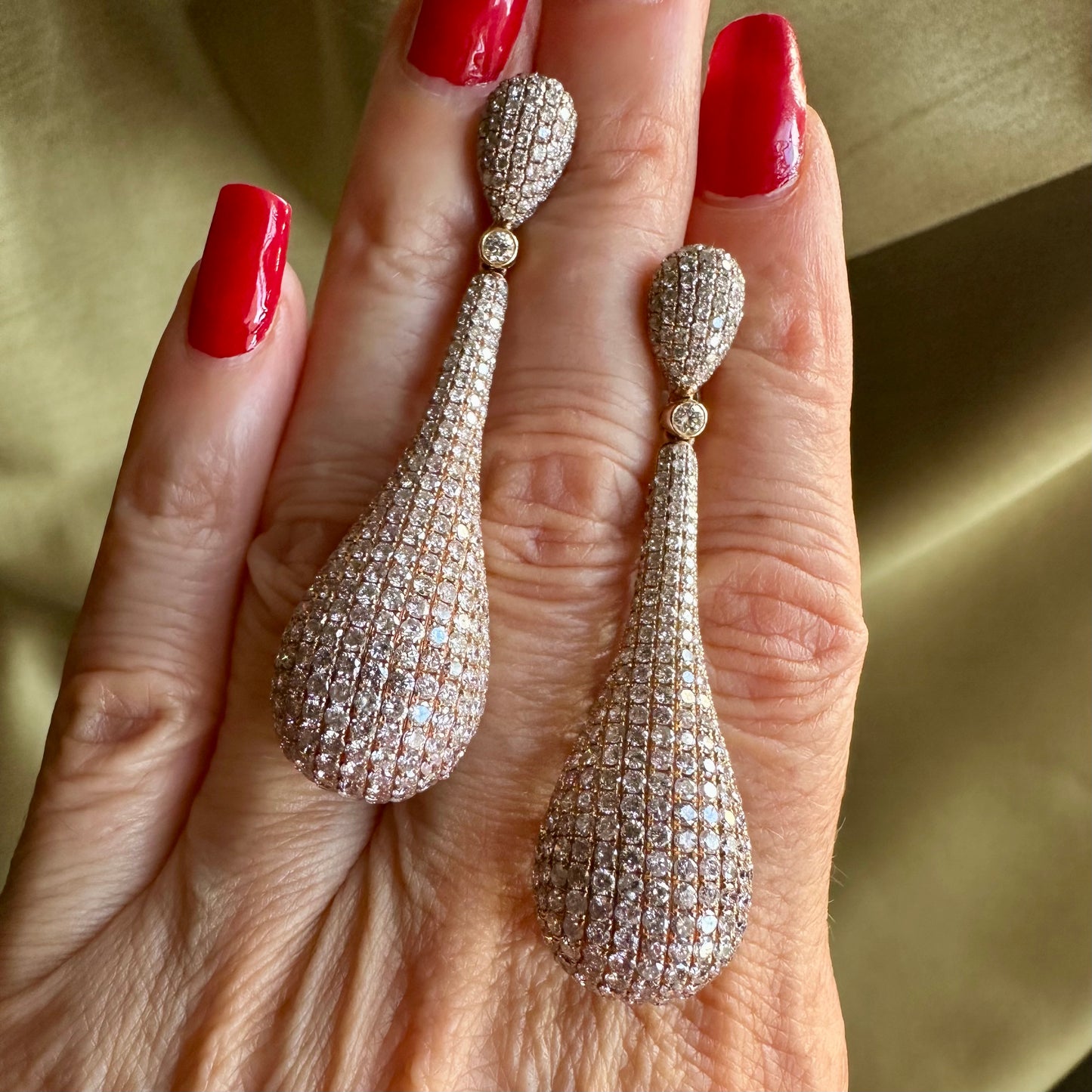 Tear Drop Diamond Pave Earrings 18k Rose Gold