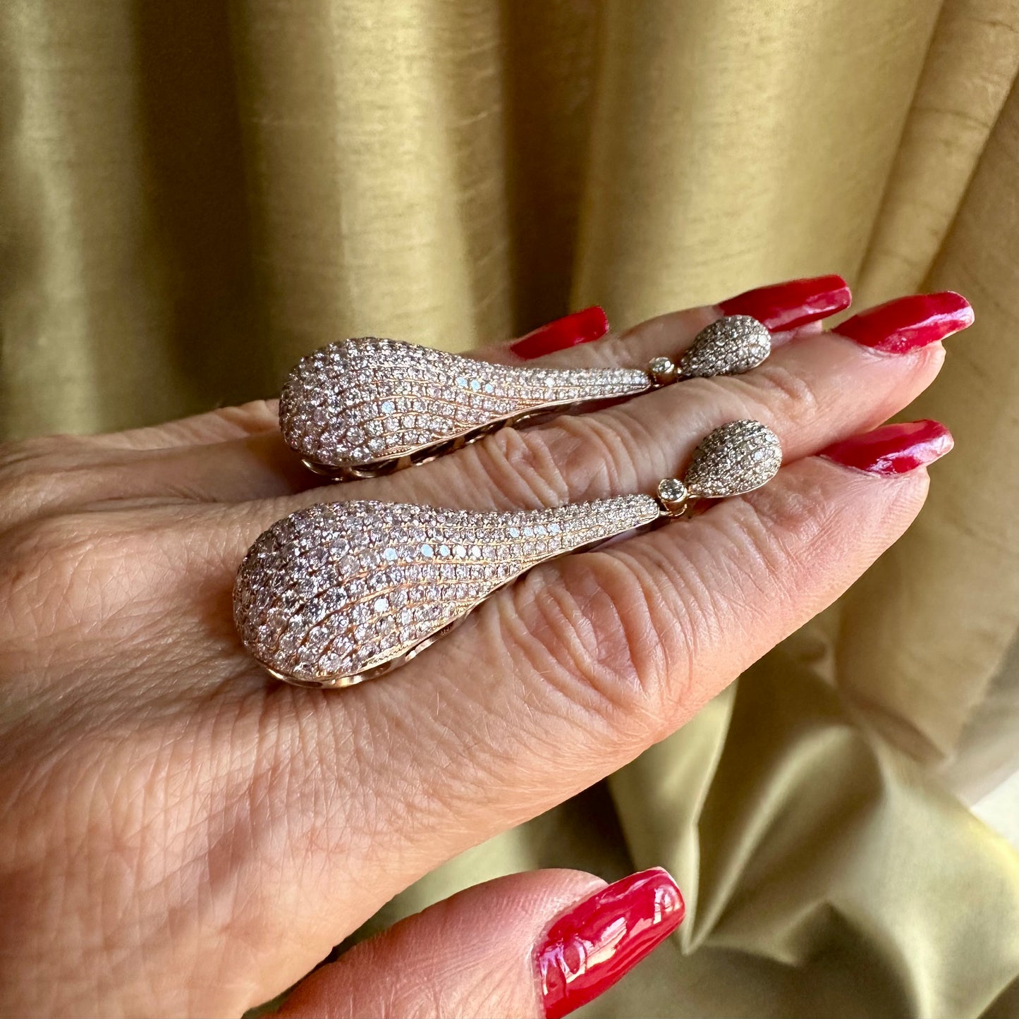 Tear Drop Diamond Pave Earrings 18k Rose Gold