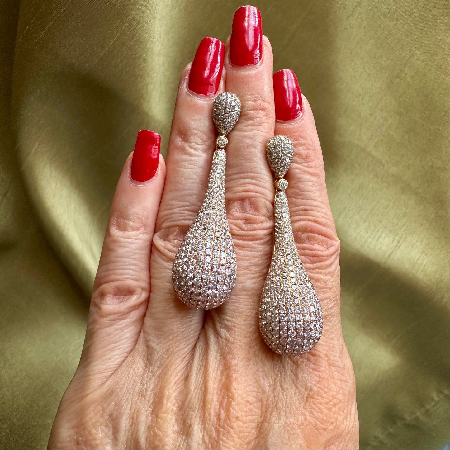 Tear Drop Diamond Pave Earrings 18k Rose Gold